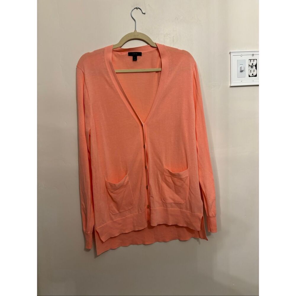J.Crew “The Perfect Cardigan” Large Coral Pink Lightweight 100% Cotton